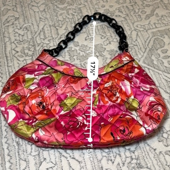 Vera Bradley EdithFloral Rose Pink Red Hobo Chain handle purse - Picture 10 of 10